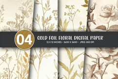 Gold Foil Floral Digital Paper Product Image 1