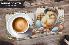 Cute Chick, Animal coaster, Buffalo Plaid Square Coaster PNG Product Image 1