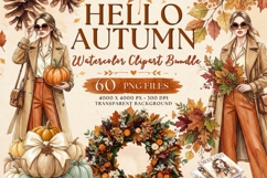 Hello Autumn Watercolor Clipart Bundle, Fall Leaves Pumpkin Product Image 1