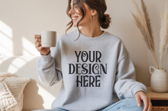 Ash Gildan 18000 Sweatshirt Mockup,G18000 Crewneck Sweatshir Product Image 1