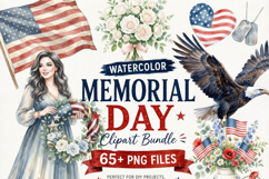 Watercolor Memorial Day Clipart Bundle | Patriotic PNG Product Image 15