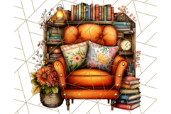 Autumn Library Clipart PNG, Cozy Fall Book Art Product Image 2