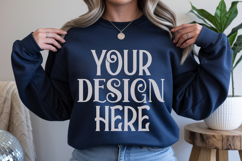 Navy Gildan 18000 Mockup, Sweatshirt Crewneck Mockups Product Image 1