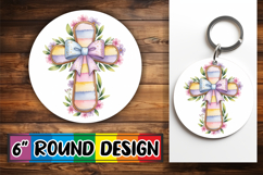 Bright Round Keychain Sublimation, Cross and Bow Product Image 1