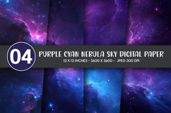 Purple Cyan Nebula Sky Digital Paper Product Image 1