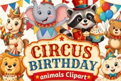 Circus Birthday Clipart PNG, Cute Carnival Animals Party Product Image 1
