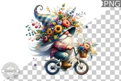 Floral Crown Gnome Rides A Bike Sublimation Clipart Design Product Image 1