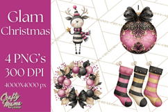 Pink and Black Glam Christmas PNG Clipart Product Image 1
