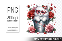 Valentine&#039;s Cat in Bucket, Animal Graphic For Crafts Product Image 1