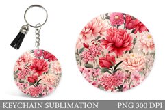Flowers Keychain Sublimation. Flowers Round Keychain Design Product Image 1