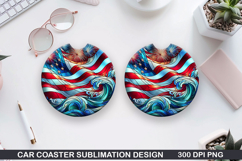 Flags Car Coaster Sublimation| 4th Of July Coaster PNG Product Image 1