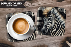 Zebra, Wild Animals, Buffalo Plaid Square Coaster PNG Product Image 1