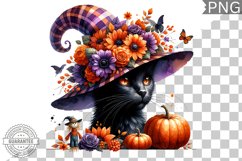 Halloween Cat Flowers Sublimation - Clipart PNG Design Product Image 1