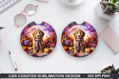 Halloween Dog Car Coaster Sublimation| Halloween Coaster PNG Product Image 1