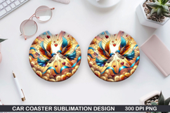 Robin Car coaster sublimation, Valentines Coaster PNG Product Image 1