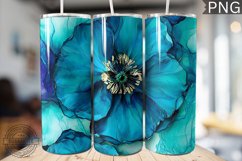 Teal Alcohol Ink Flower Tumbler Wrap -High Quality 300 Dpi Product Image 1
