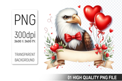Cute Eagle Clipart PNG, Valentine&#039;s Day Animal PNG File Product Image 1