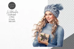 Christmas clipart, Girl clipart, Blue Christmas Product Image 1