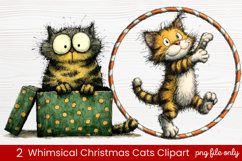 2 Whimsical Christmas Cats Clipart | Cute Festive Cat PNG Product Image 1