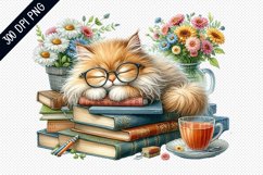 Books And Sleeping Cat Sublimation - Clipart PNG Design Product Image 1