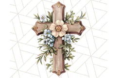 Faith Cross PNG with Flowers, Watercolor Religious Art Print Product Image 2