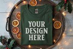 Gildan 5000 Forest Green Folded Christmas Mockup, G5000 mock Product Image 1