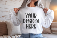 Gildan 18000 White Sweatshirt mockup Product Image 1