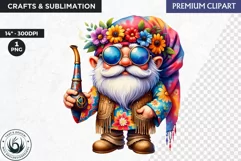 Hippie Gnomes clipart, Flower power clipart, gnome png Product Image 1