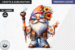 Hippie Gnomes clipart, Flower power clipart, gnome png Product Image 1