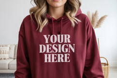 Maroon Gildan 18500 Hoodie Mockup ,Cozy Unisex Sweatshi Product Image 1