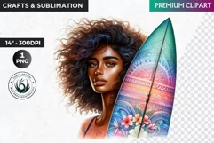Aloha Surfing Girl Clipart , Surf Clipart, surfboard, Summer Product Image 1