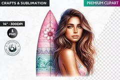 Aloha Surfing Girl Clipart , Surf Clipart, surfboard, Summer Product Image 1