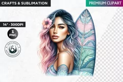 Aloha Surfing Girl Clipart , Surf Clipart, surfboard, Summer Product Image 1