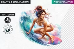 Aloha Surfing Girl Clipart , Surf Clipart, surfboard, Summer Product Image 1