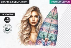 Aloha Surfing Girl Clipart , Surf Clipart, surfboard, Summer Product Image 1