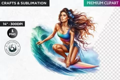 Aloha Surfing Girl Clipart , Surf Clipart, surfboard, Summer Product Image 1