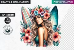 Aloha Surfing Girl Clipart , Surf Clipart, surfboard, Summer Product Image 1
