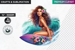 Aloha Surfing Girl Clipart , Surf Clipart, surfboard, Summer Product Image 1