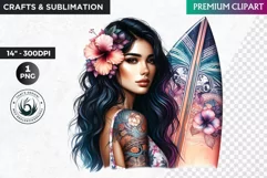 Aloha Surfing Girl Clipart , Surf Clipart, surfboard, Summer Product Image 1