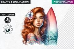 Aloha Surfing Girl Clipart , Surf Clipart, surfboard, Summer Product Image 1