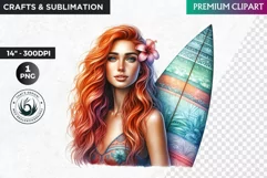 Aloha Surfing Girl Clipart , Surf Clipart, surfboard, Summer Product Image 1