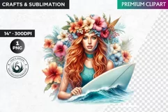 Aloha Surfing Girl Clipart , Surf Clipart, surfboard, Summer Product Image 1