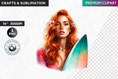 Aloha Surfing Girl Clipart , Surf Clipart, surfboard, Summer Product Image 1