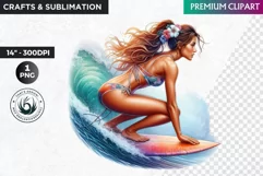 Aloha Surfing Girl Clipart , Surf Clipart, surfboard, Summer Product Image 1
