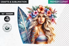 Aloha Surfing Girl Clipart , Surf Clipart, surfboard, Summer Product Image 1