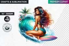 Aloha Surfing Girl Clipart , Surf Clipart, surfboard, Summer Product Image 1