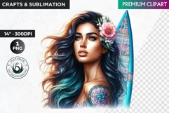 Aloha Surfing Girl Clipart , Surf Clipart, surfboard, Summer Product Image 1