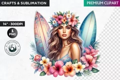 Aloha Surfing Girl Clipart , Surf Clipart, surfboard, Summer Product Image 1