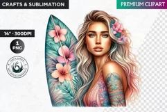 Aloha Surfing Girl Clipart , Surf Clipart, surfboard, Summer Product Image 1