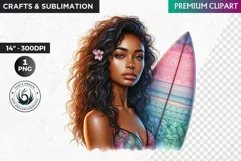 Aloha Surfing Girl Clipart , Surf Clipart, surfboard, Summer Product Image 1